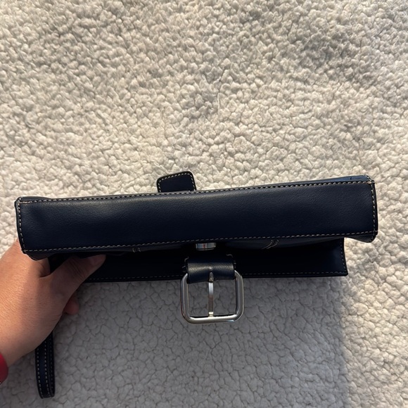 Leather Blue Wristlet Clutch with Structured Design - Picture 5 of 9